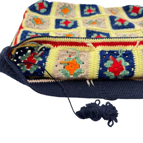 Vtg 70s Granny Square Hand Crocheted Throw Pillow Cover Boho Grandmacore 12 In - Picture 4 of 8